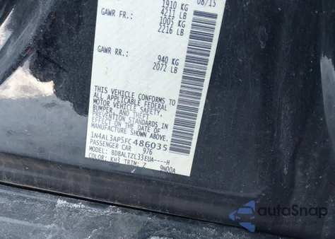 2015 Nissan Altima 2.5 Sl z USA, uszkodzony, nr VIN 1N4AL3AP5FC486035